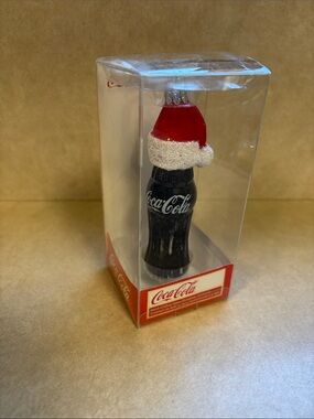 COCA-COLA Coke KURT ADLER Art GLASS Christmas ORNAMENT Coke BOTTLE w/ SANTA HAT